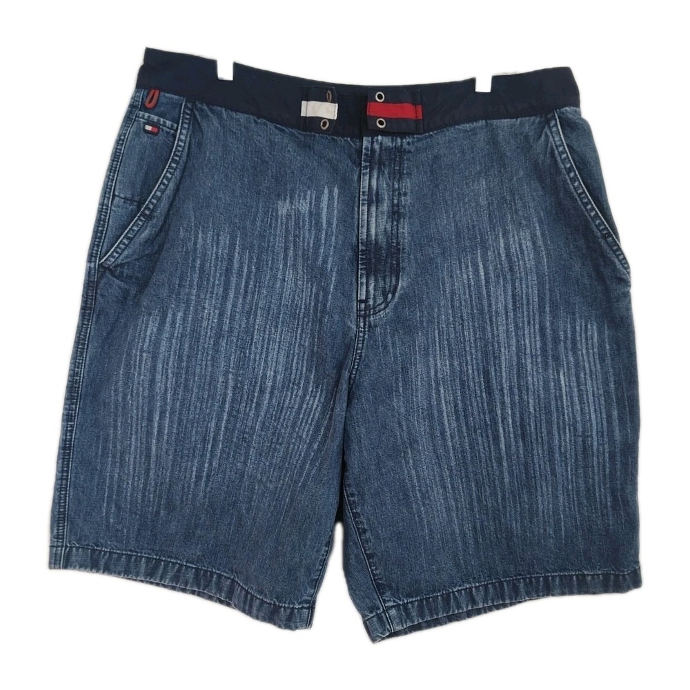 VTG Tommy Jeans Denim Shorts Men's Size 36 Blue Cloth Waistband 11" Inseam
